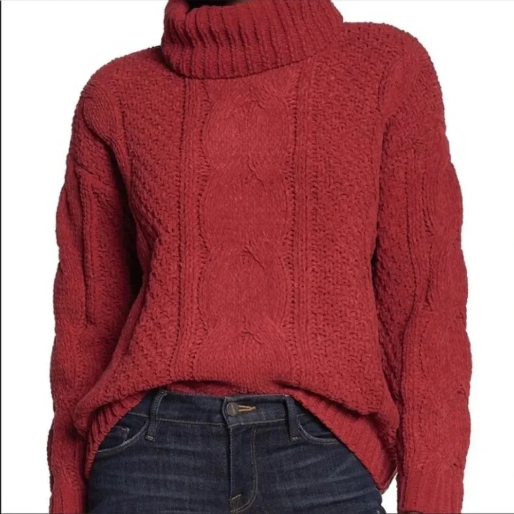New Just Madison Red Chunky Cable Knit Sweater L